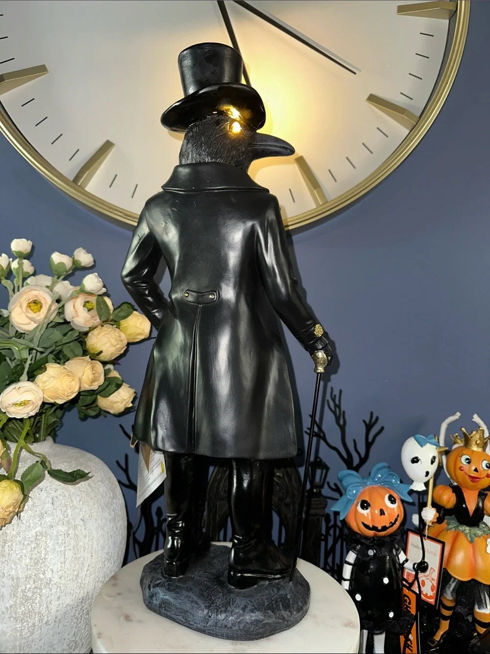Elegant Raven Gentleman Statue in Black and Silver 21”